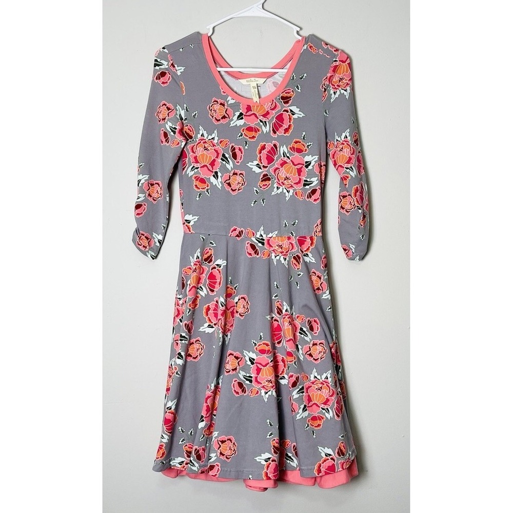 Matilda Jane Dress Women's XS‎ Floral Print Gray Pink 3/4 Sleeve Girls Barn